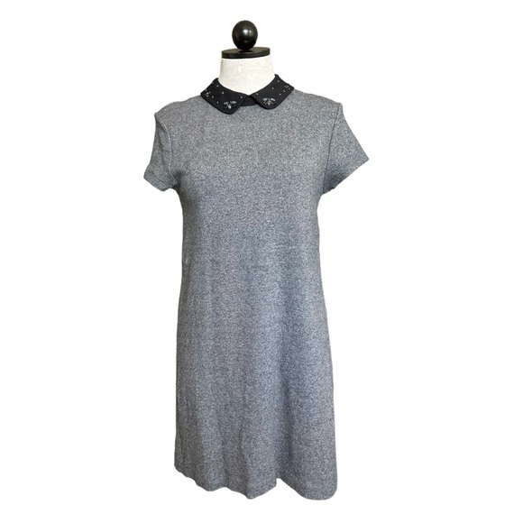 LOFT Ann Taylor Gray Shift Dress Jersey Embellished Peter Pan Collar Size Medium - Picture 16 of 16